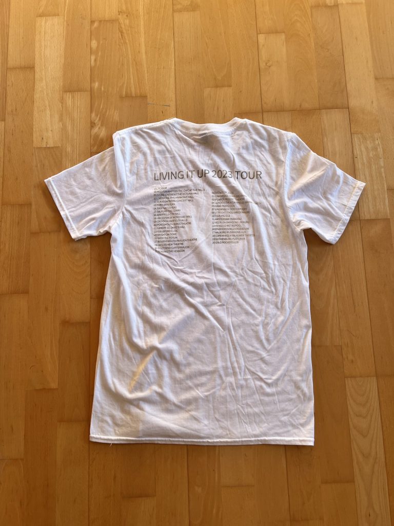 White Living it up Tour T-shirt with dates on the back